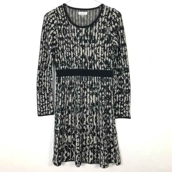 CALVIN KLEIN Sweater Dress Midi Abstract Print petite size Medium - Picture 1 of 13